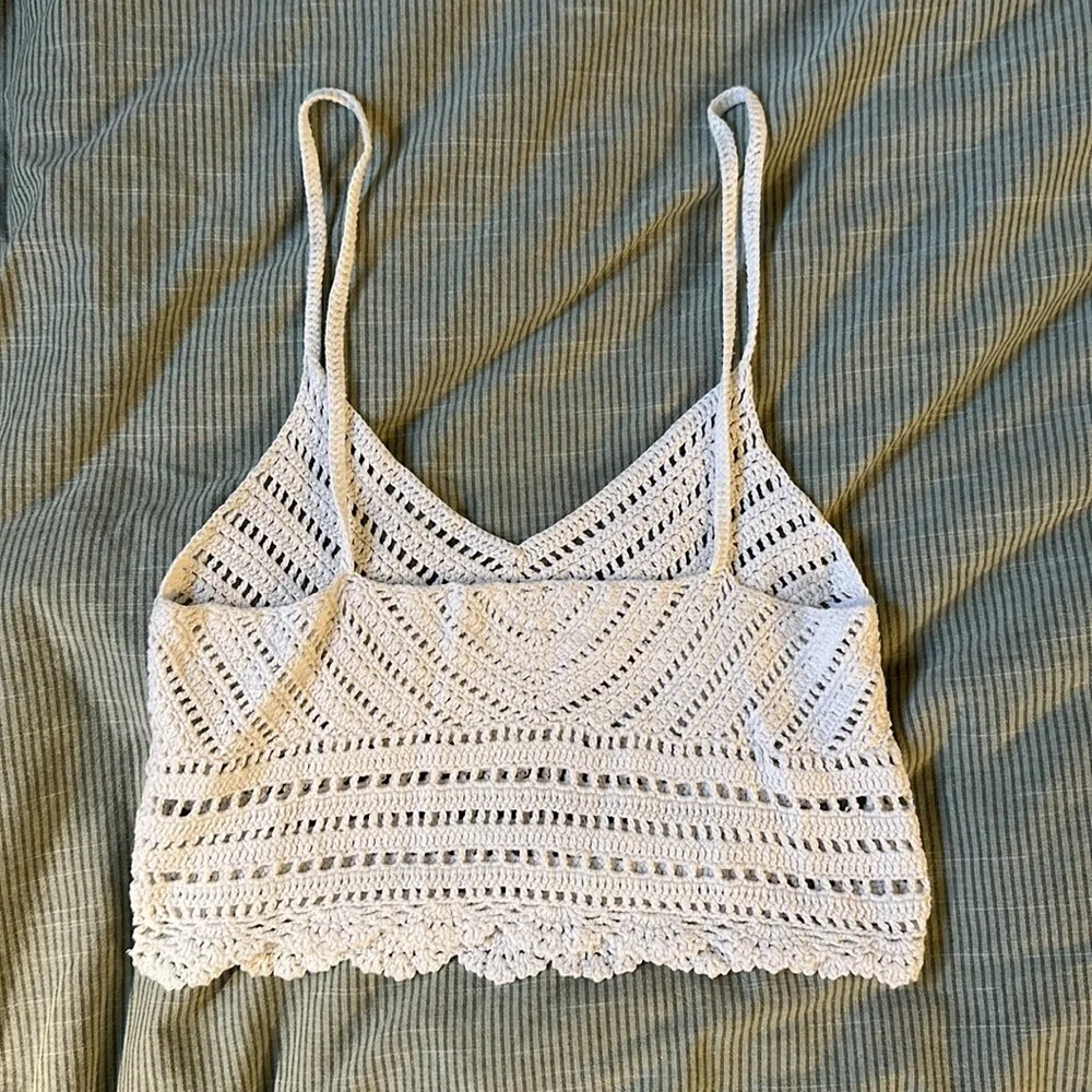 Women’s handmade white crocheted crop spaghetti top from France - Picture 2 of 2